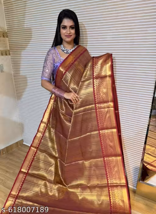 Newly Kanjivaram Soft Silk Saree with Rich Golden Zari Weaving