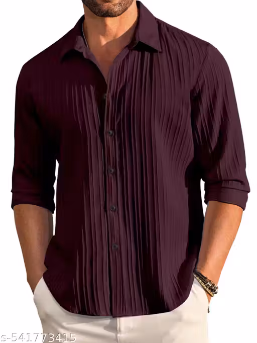 DEEMOON Men Regular Fit Striped Button Down Collar Casual Shirt